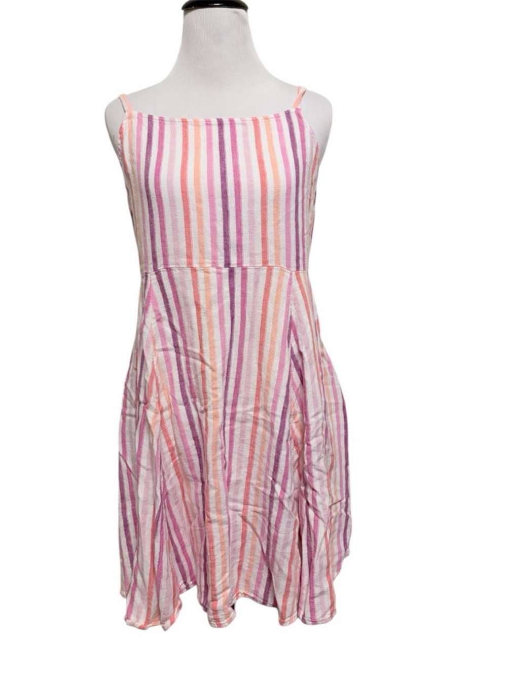 Gap medium striped square neck linen blend dress